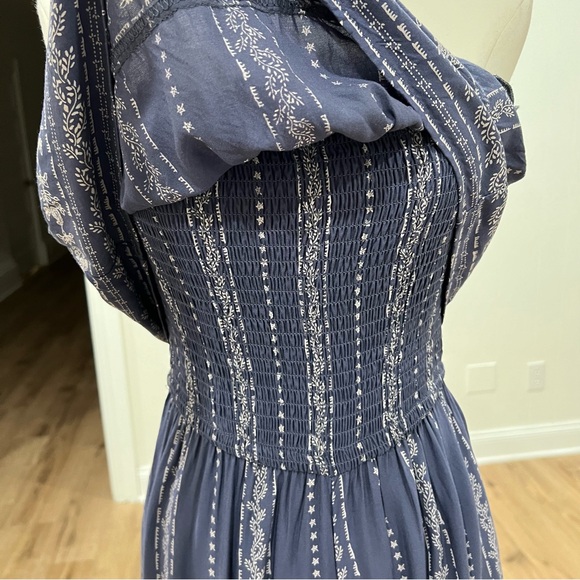 JAPNA Strapless Smocked Boho Wide Leg Jumpsuit Women’s XS Navy Print - Picture 6 of 12